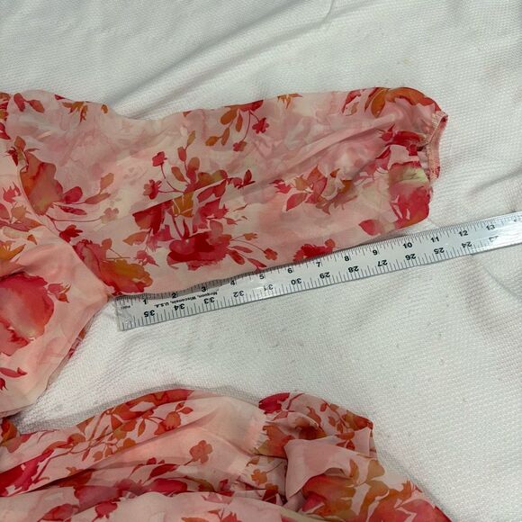 Bleecker 126 Pink Floral Long Sleeve V Neck Maxi Dress Sz 14 - Picture 5 of 12